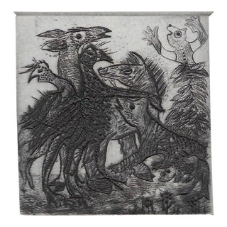 1972 Adrienne Cullom Fable Embossed Etching For Sale