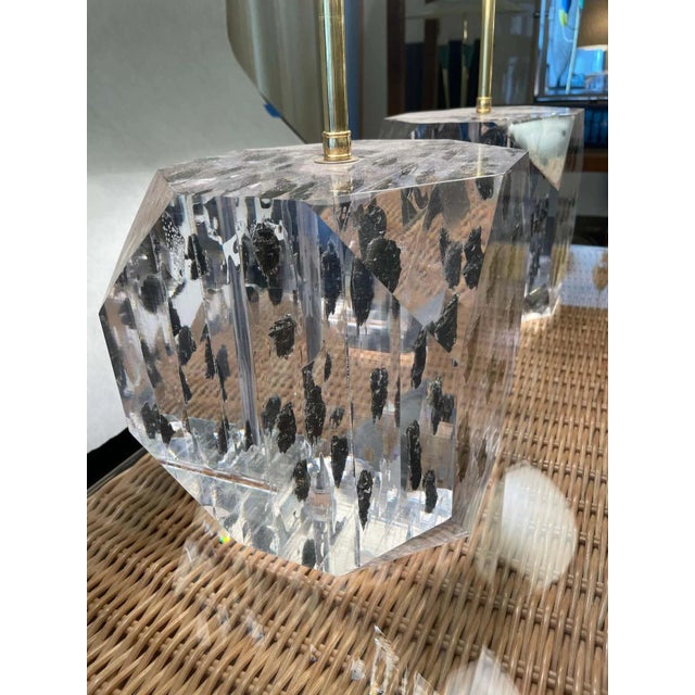 Lucite Layered Hexagonal Block Lamps by Freda Koblick - A Pair For Sale - Image 10 of 11
