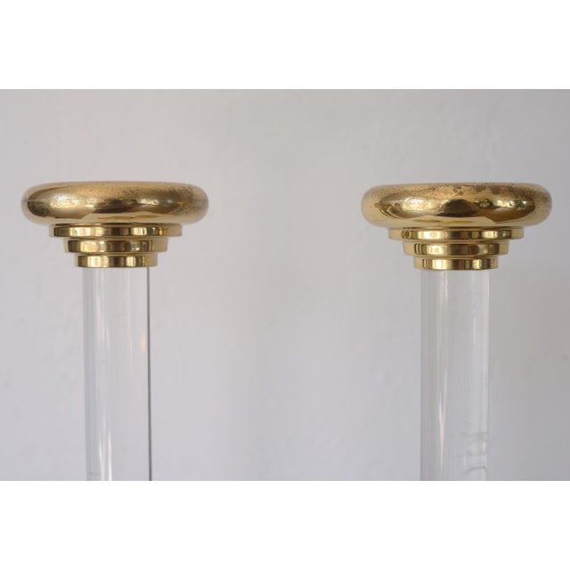 Mid-Century Modern Charles Hollis Jones Art Deco Style Lucite & Brass Candlesticks - A Pair For Sale - Image 3 of 7