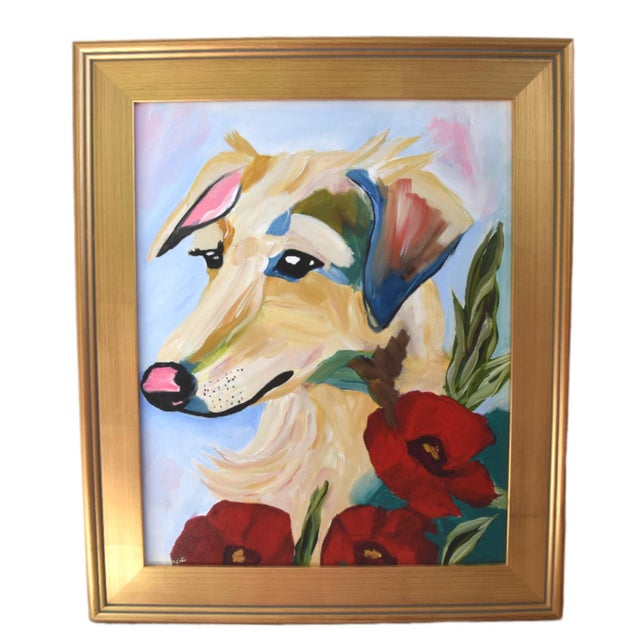 2020s Bold Impressionist Collie Dog Painting Including the Antiqued Gold Wood Frame For Sale - Image 5 of 5