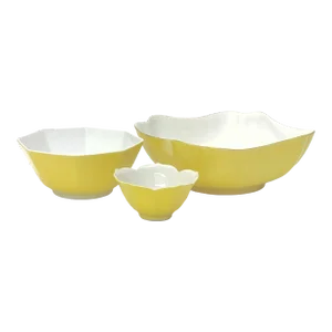 Decorative Lemon Yellow & White Serving Bowl Curation - Group of 3