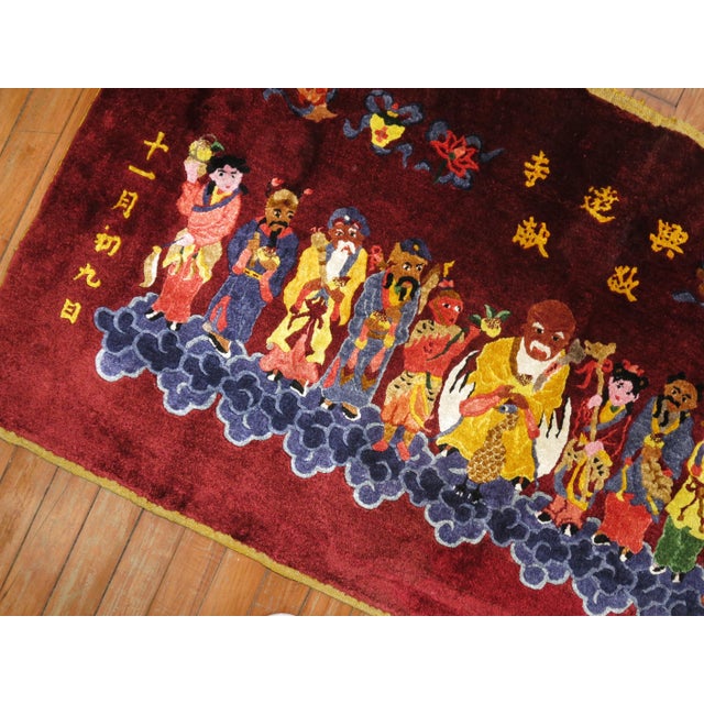 Textile Early 20th Century Zabihi Collection Silk Chinese Red Pictorial Rug - 2'5" x 4'3" For Sale - Image 7 of 11