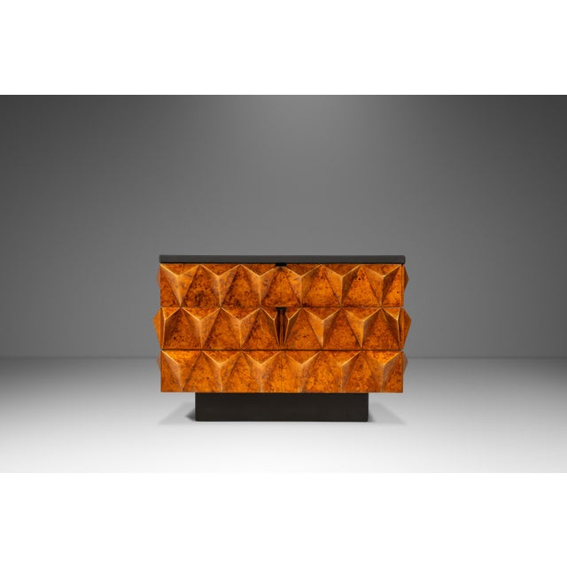 Brutalist Set of Two (2) Futuristic Brutalist Italian Modern Sculptural Diamond Faced End Tables With Leather Tops, Italy, C. 1970s For Sale - Image 3 of 18