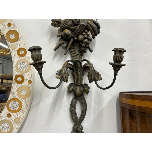 Pair of Antique French Patinated Metal Sconces For Sale In Houston - Image 6 of 12