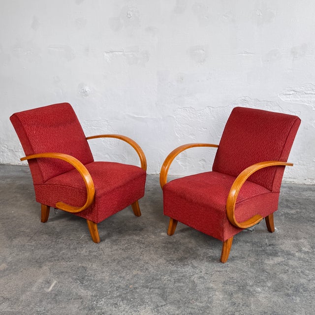 Czechoslovak Art Deco H-410 Armchairs by Jindrich Halabala, 1930s, Set of 2 For Sale - Image 6 of 8