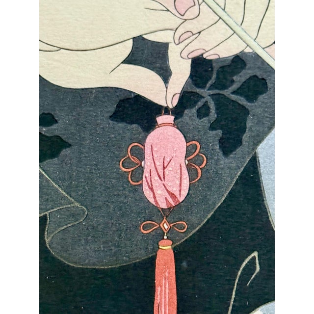 Framed Rare Japanese Woodblock Print Le Lotus Noir Chine by Paul Jacoulet For Sale - Image 4 of 16