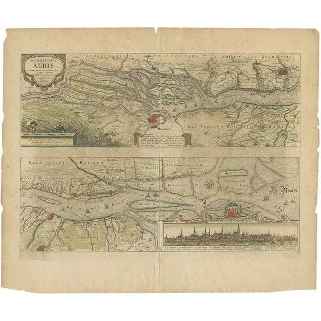 Antique Map of the Course of the Elbe River attributed to Janssonius, 1650 For Sale - Image 5 of 5