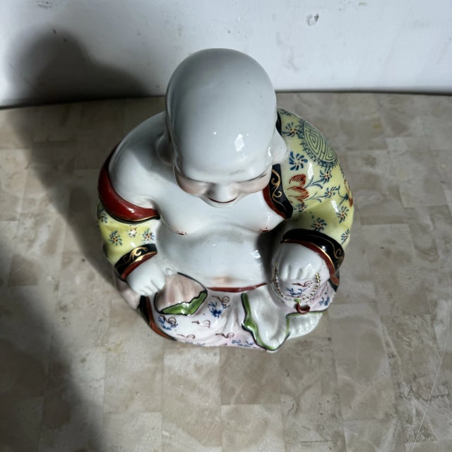 Mid 20th Century Chinese Hand Painted Porcelain Happy Buddha Sculpture For Sale - Image 5 of 6