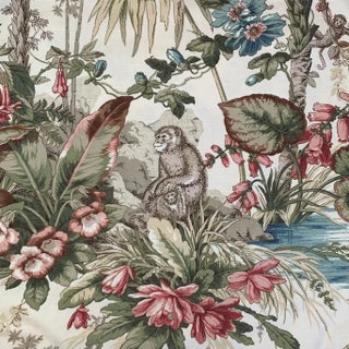 Designer P Kaufmann Waverly Botanical Jungle Monkey Tropical Fabric Sample For Sale