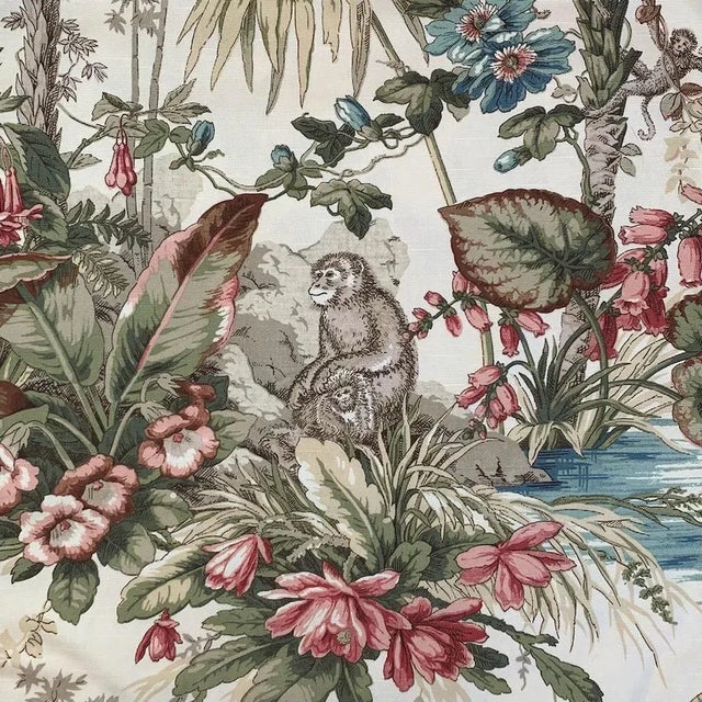 Designer P Kaufmann Waverly Botanical Jungle Monkey Tropical Fabric Sample For Sale