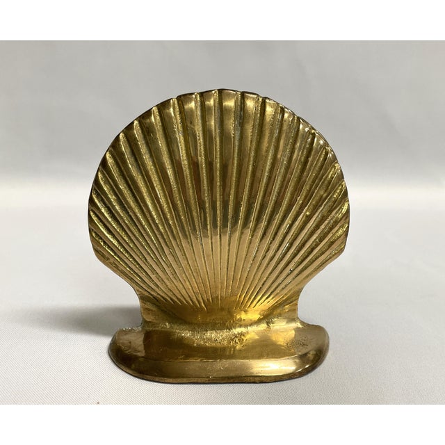 Vintage Brass Calm Shell Bookends For Sale In Raleigh - Image 6 of 7