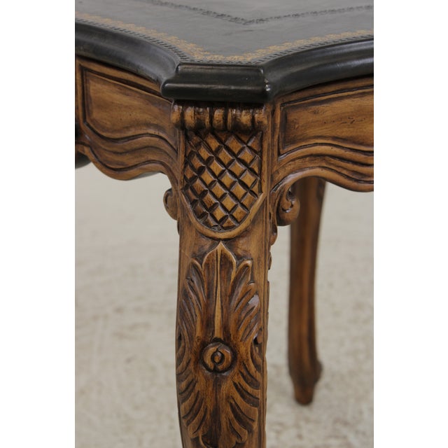 Maitland Smith Leather Top Carved French Lamp Table For Sale - Image 11 of 14