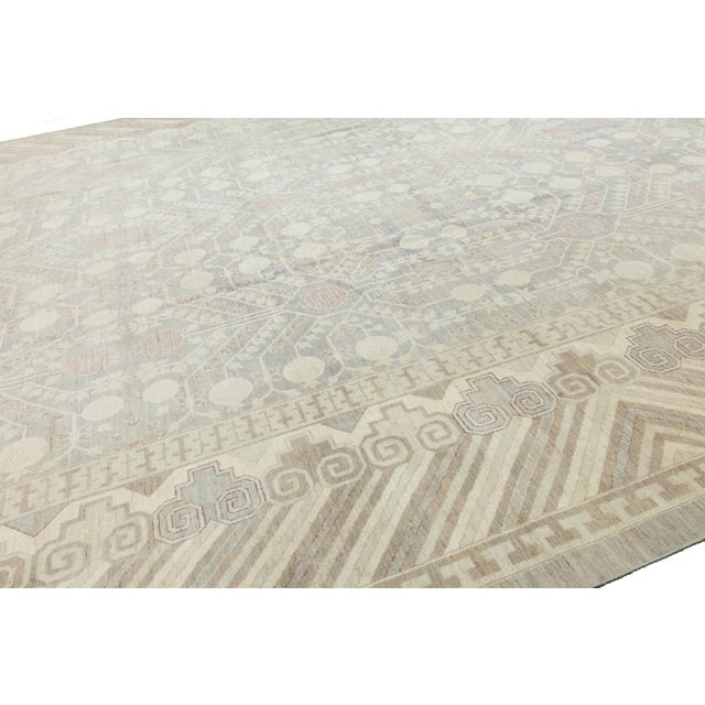 17x20 Modern Khotan Style Hand-Knotted Wool Area Rug – Geometric Neutral Palette For Sale - Image 4 of 11