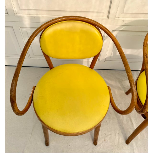 Pair of 1970s Thonet Bentwood Armchairs With Yellow Vinyl Seats For Sale In Los Angeles - Image 6 of 18