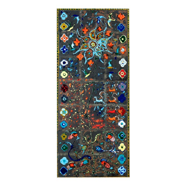 Borbála Scholz-Bika, Abstract Composition, 1960s, Copper, Enamel & Wood For Sale