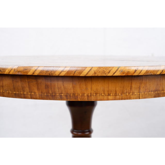 Wood Antique Pedestal Table With Marquetry Top For Sale - Image 7 of 10