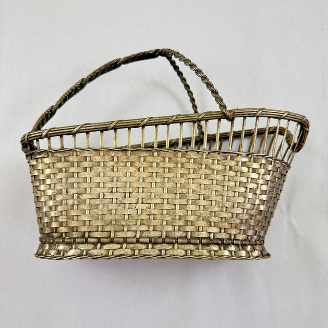 Metal French Woven Silver Metal Wine Bottle Carrier and Server - 1930s For Sale - Image 7 of 17