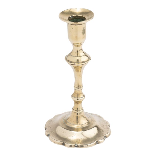 Cast Brass Queen Anne Petal Base Candlestick, 1760 For Sale