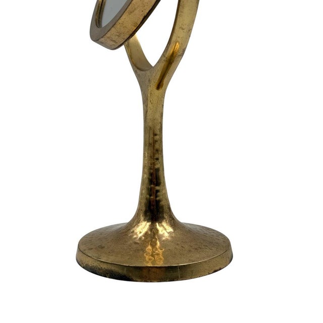 Metal Organic Modern Hammered Brass Table Mirror, France, 1960s For Sale - Image 7 of 11