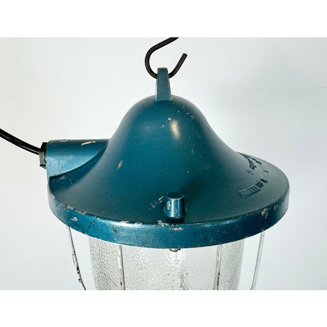 Industrial Industrial Blue Bunker Cage Light from Polam Gdansk, 1970s For Sale - Image 3 of 16