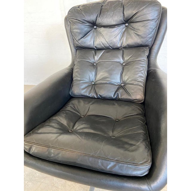 Black Mid-Century Danish Black Leather Swivel Chair from Dux For Sale - Image 8 of 18