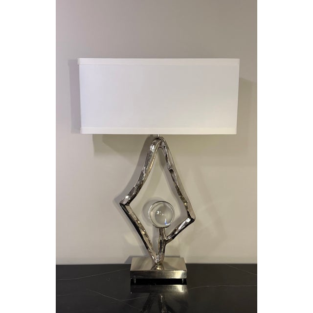 Global Views Global Views Nickel Abstract Lamp W/ Crystal Sphere For Sale - Image 4 of 9