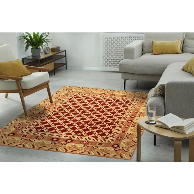9x12 Coral Hand-Knotted Wool Linked Rosettes Geometric Modern Carpet Rug For Sale In New York - Image 6 of 8