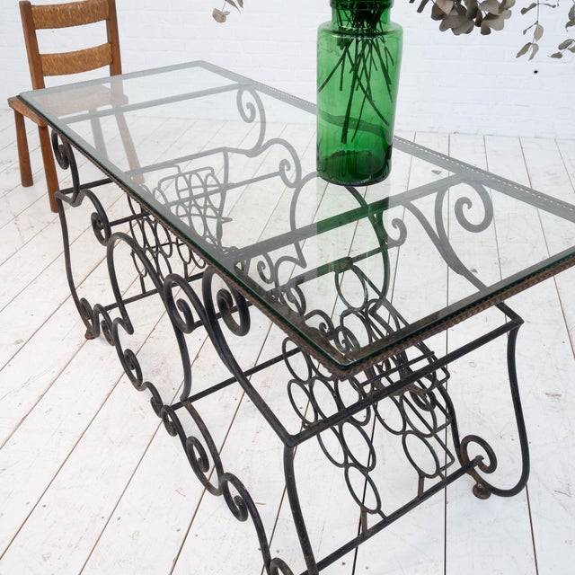 Provençal Wrought Iron and Glass Console Table, 1950 For Sale - Image 10 of 11
