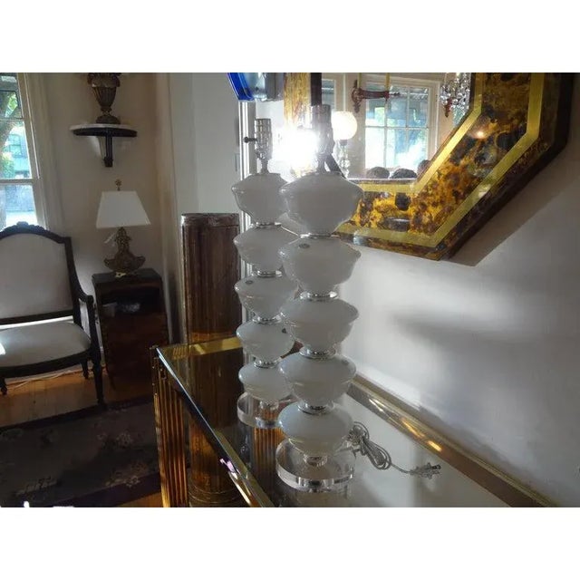 Barovier & Toso Mid-Century White Murano Glass Lamps-Pair For Sale - Image 4 of 10