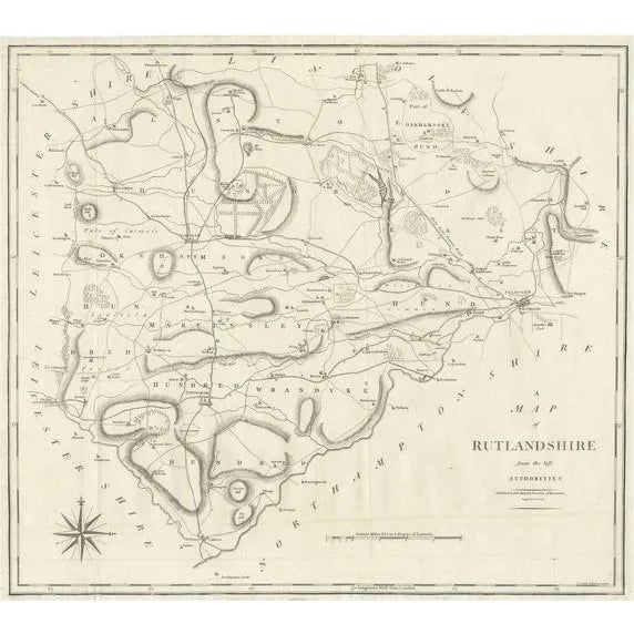 Large Antique County Map of Ruthlandshire, England, 1805 For Sale