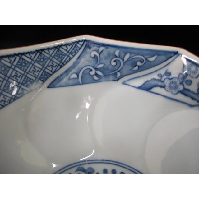 Japanese Blue Porcelain Geometric Village & Landscape Panel Gumps Polygon Bowl For Sale In Portland, OR - Image 6 of 7
