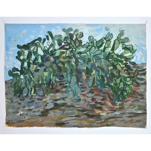 Landscape is an original drawing in Gouache, realized by the artist Antoine Mayo (1905-1990) in the 1950s. Hand-Signed. In...