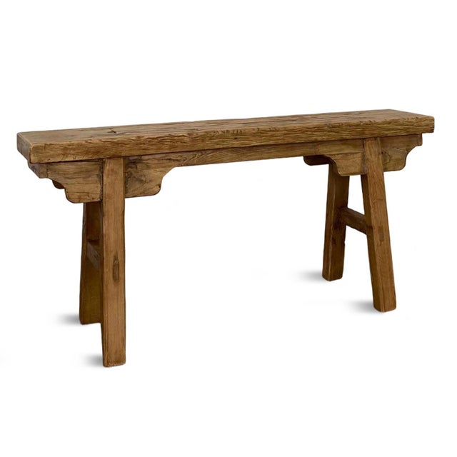 Wood Vintage Elm Village Bench For Sale - Image 7 of 7
