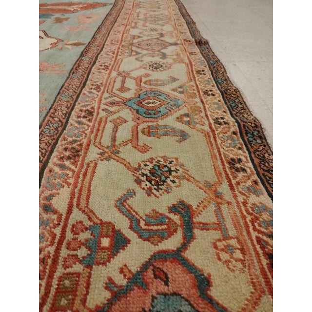 Textile Antique Persian Serapi Carpet, Handmade, Oriental Rug, Rust, Ivory, Light Blue For Sale - Image 7 of 11