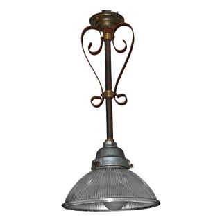 Industrial 2120 Prismatic Glass Bronze Pendant Light from Holophane, 1930s For Sale