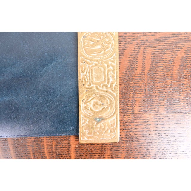 Metal Tiffany Studios New York Zodiac Bronze Doré Blotter Ends With Leather Desk Blotter For Sale - Image 7 of 11
