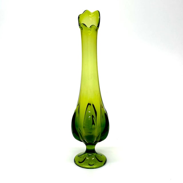 Viking Glass Company Vintage Viking Glass 6-Petal Avocado Swung Vase For Sale - Image 4 of 8