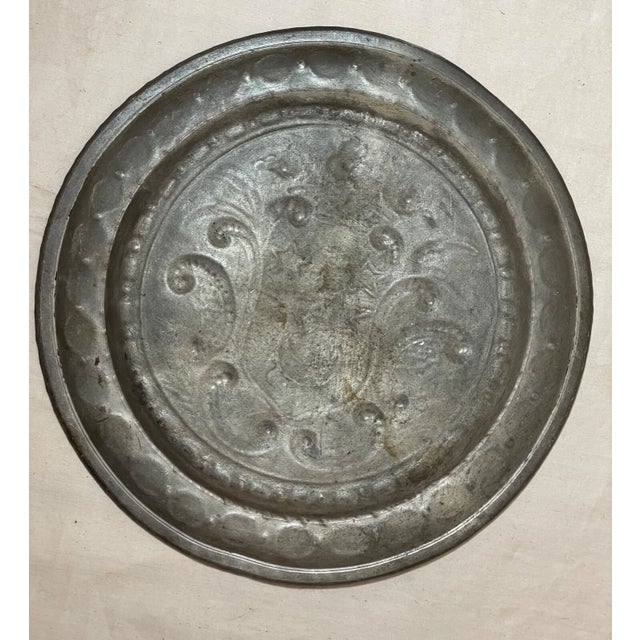 Metal Antique 18th Century Tooled Engraved Handmade Armorial Pewter Plaque Plate Dish For Sale - Image 7 of 11