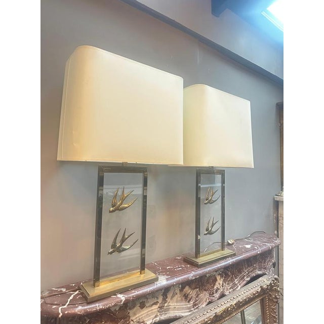 Vintage French Decorative Table Lamps in Glass and Brass, 1970, Set of 2 For Sale - Image 11 of 17