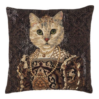 Lady Cat Tapestry Cushion With Feather Filler - 46 X 46cm For Sale