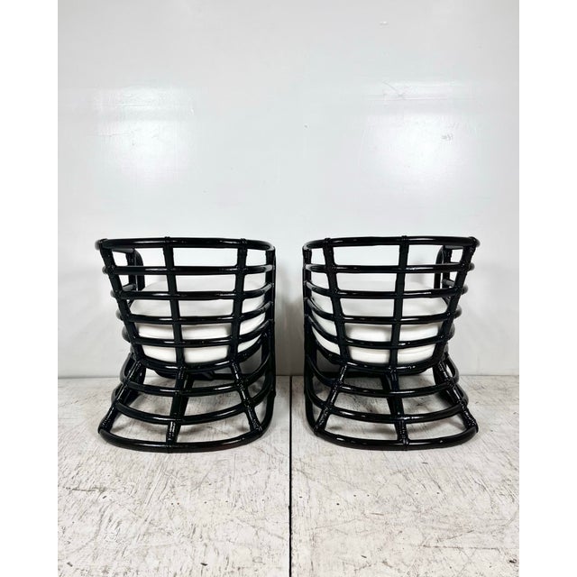 Brown Mid Century Calif-Asia Ribcage Rattan Lounge Chairs- A Pair For Sale - Image 8 of 12