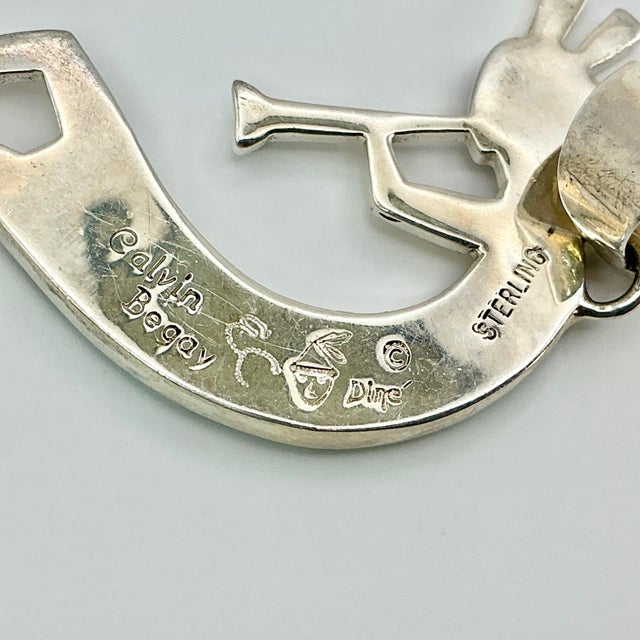 Vintage Calvin Begay Contemporary Southwestern Navajo Sterling, Blue Opal & Jet Dancing Horn Player Pendant For Sale - Image 11 of 11