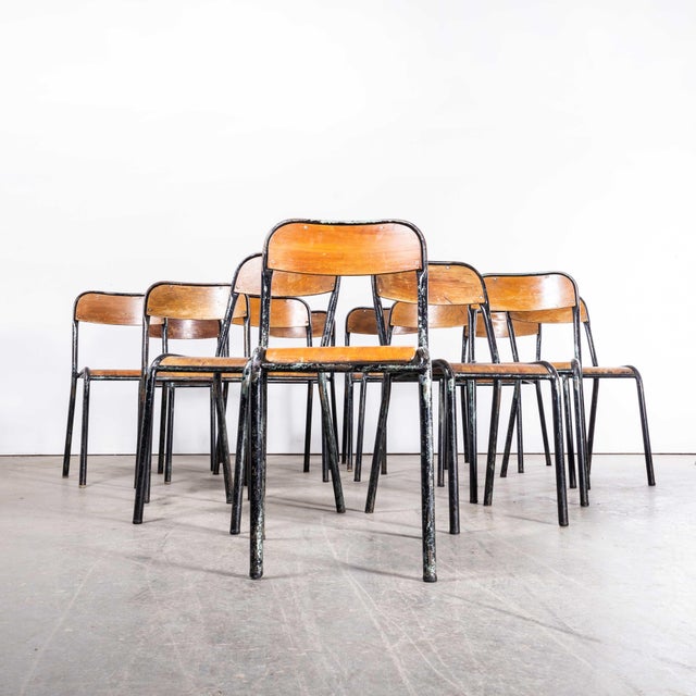 French Stacking D Back Dining Chairs in Blue from Mullca, 1950s, Set of 4 For Sale - Image 6 of 18