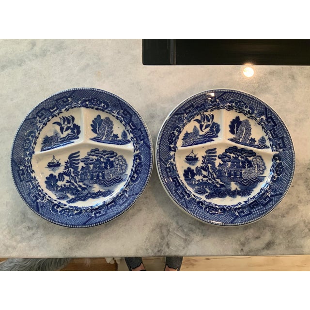 Ceramic 1940’s Willow Ware Grill Plates Made in Japan, a Set of 2 For Sale - Image 7 of 7