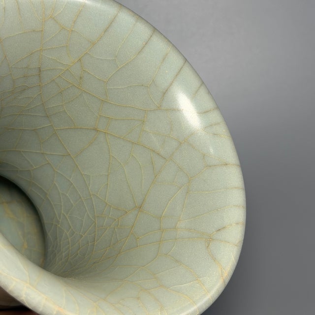 Chinese Antique Chinese Celadon Crackle‑Glaze Gu‑Form Beaker Vase, Collectible Antique For Sale - Image 3 of 8