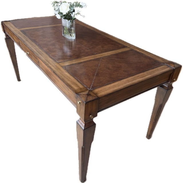 Campaign Style Leather Top Writing Desk and Leather Chair, Set of 2 For Sale - Image 9 of 18