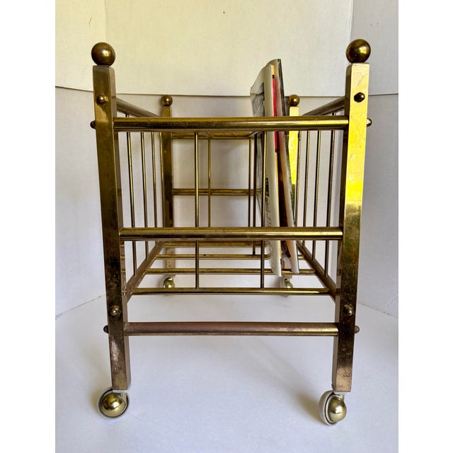 Mid-Century Cantebury Brass Magazine Rack on Wheels For Sale - Image 12 of 12