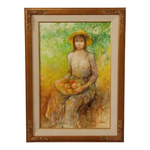 Charles Lanier (American, B. 1938) Oil Painting Portrait of Young Girl