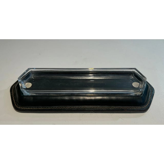 Mid-Century Modern 1950 Cellier Pen Holder in Leather Sewn in the Style of Jacques Adnet For Sale - Image 3 of 12