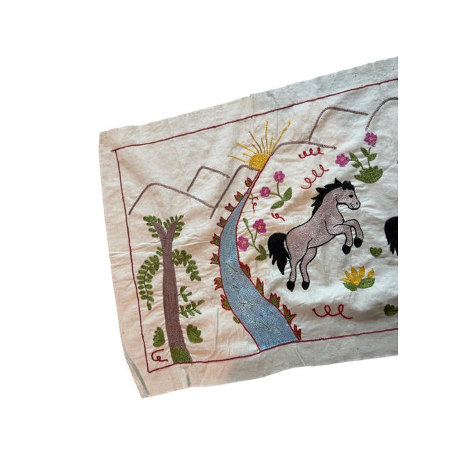 1960s Winged Horse Suzani Wall Hanging, Mountains For Sale - Image 5 of 5